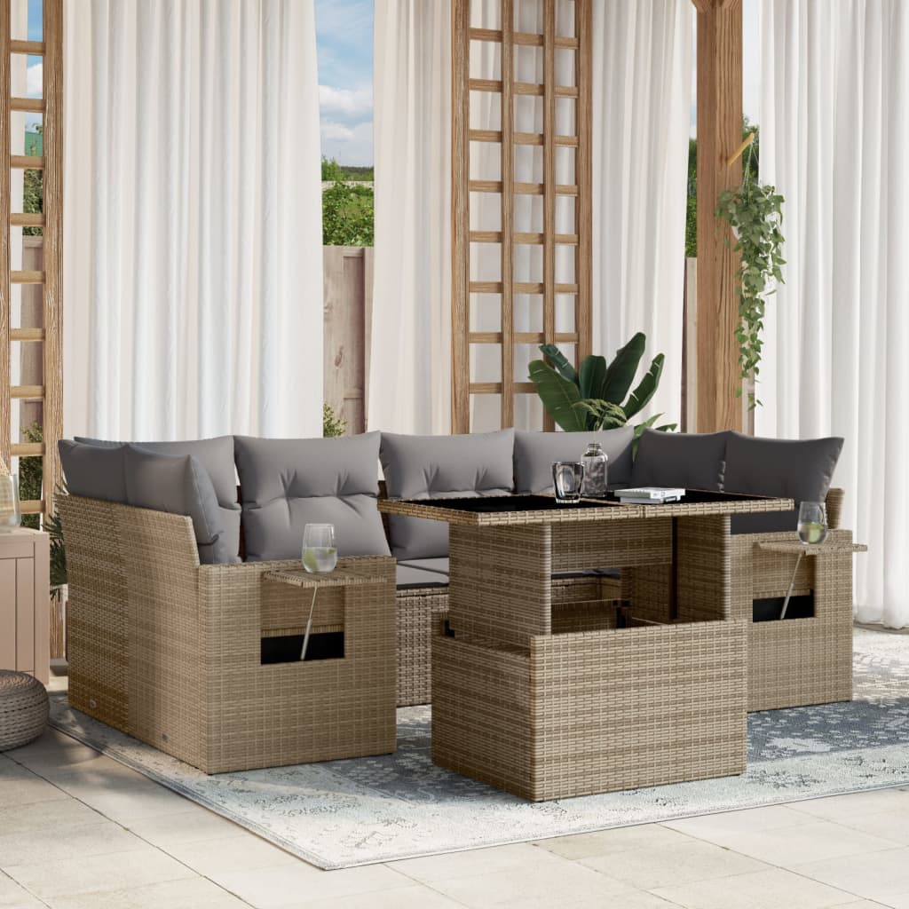 7-delige Loungeset met kussens poly rattan beige is nu te koop bij PeponiXL, paradijselijk wonen!