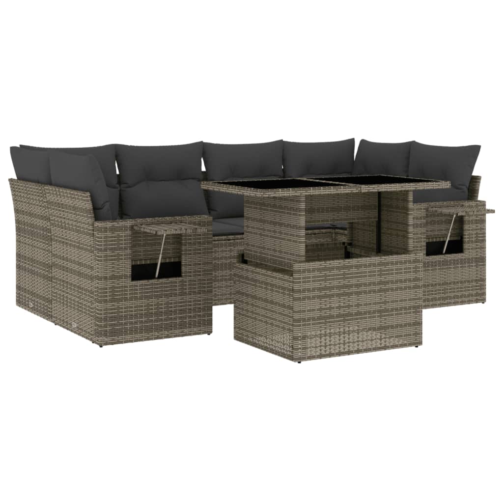 7-delige Loungeset met kussens poly rattan grijs is nu te koop bij PeponiXL, paradijselijk wonen!