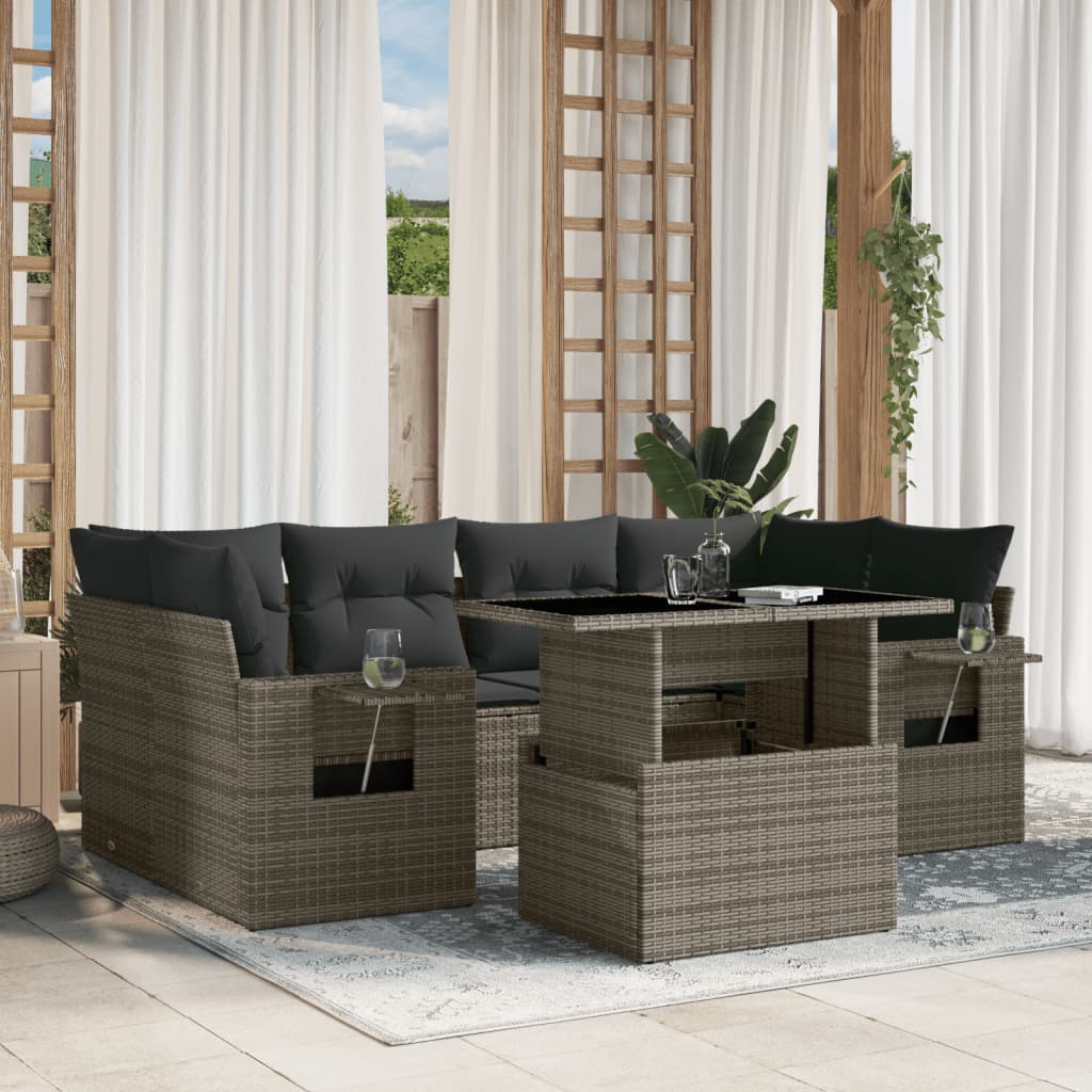 7-delige Loungeset met kussens poly rattan grijs is nu te koop bij PeponiXL, paradijselijk wonen!