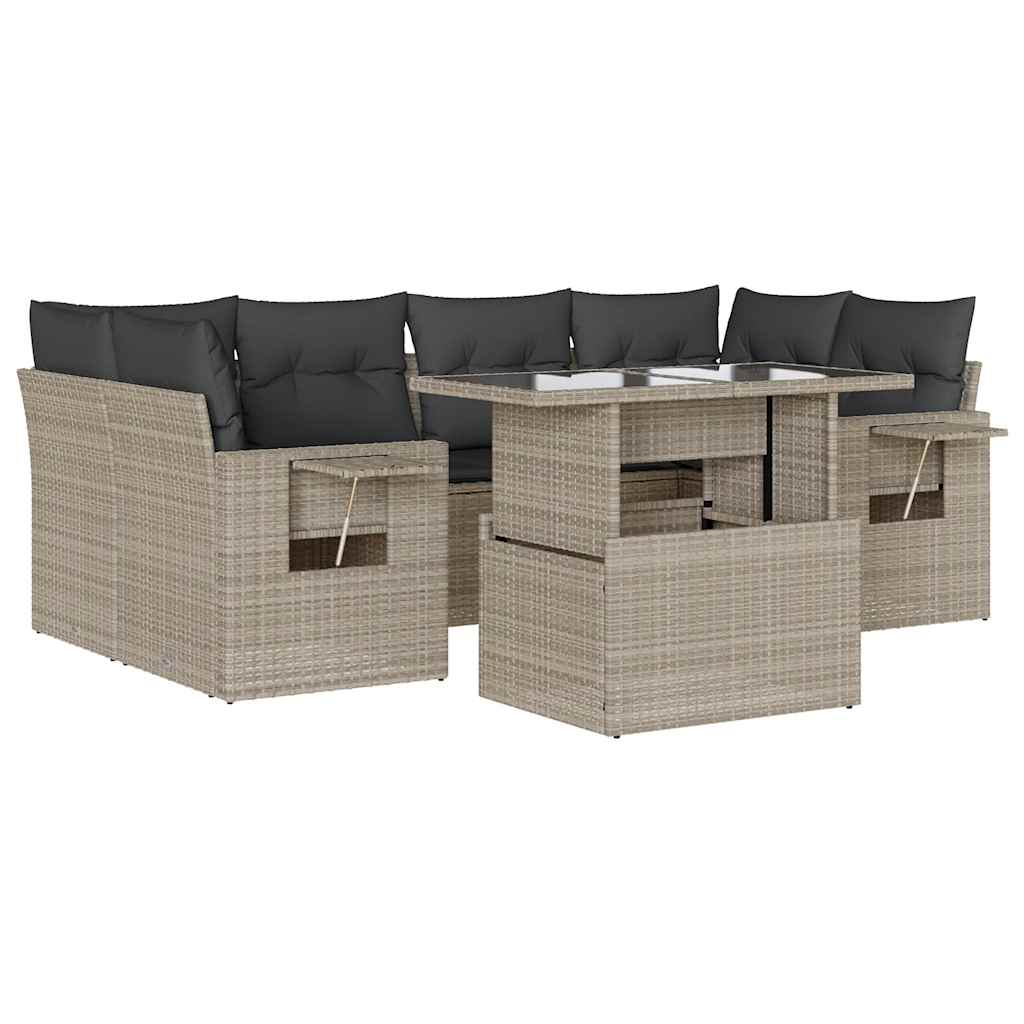 7-delige Loungeset met kussens poly rattan lichtgrijs is nu te koop bij PeponiXL, paradijselijk wonen!