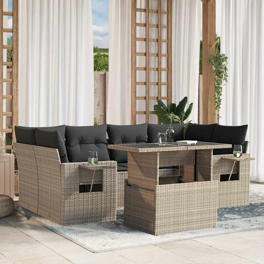 7-delige Loungeset met kussens poly rattan lichtgrijs is nu te koop bij PeponiXL, paradijselijk wonen!