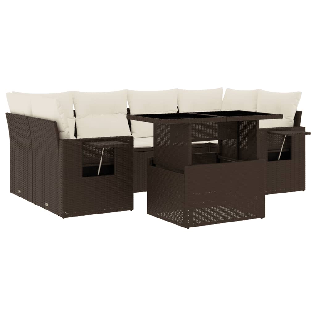 7-delige Loungeset met kussens poly rattan bruin is nu te koop bij PeponiXL, paradijselijk wonen!