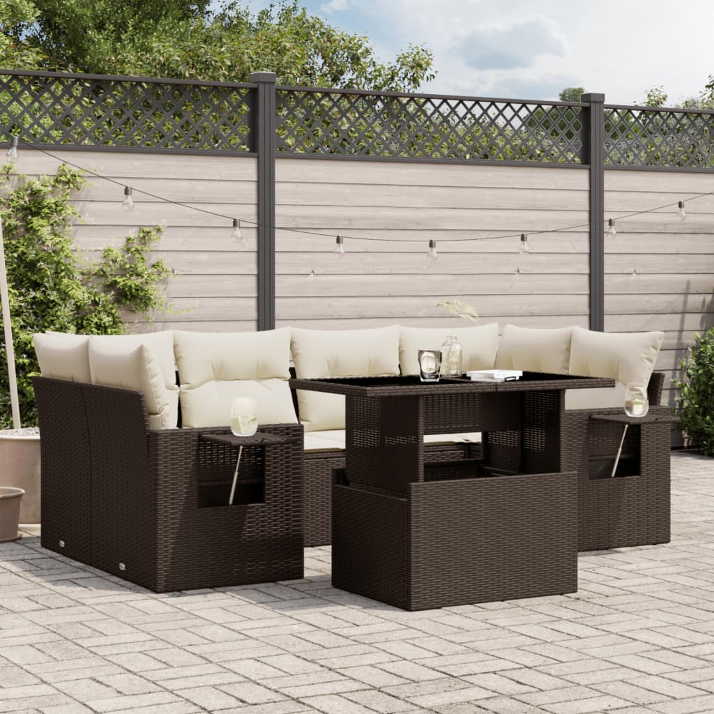 7-delige Loungeset met kussens poly rattan bruin is nu te koop bij PeponiXL, paradijselijk wonen!