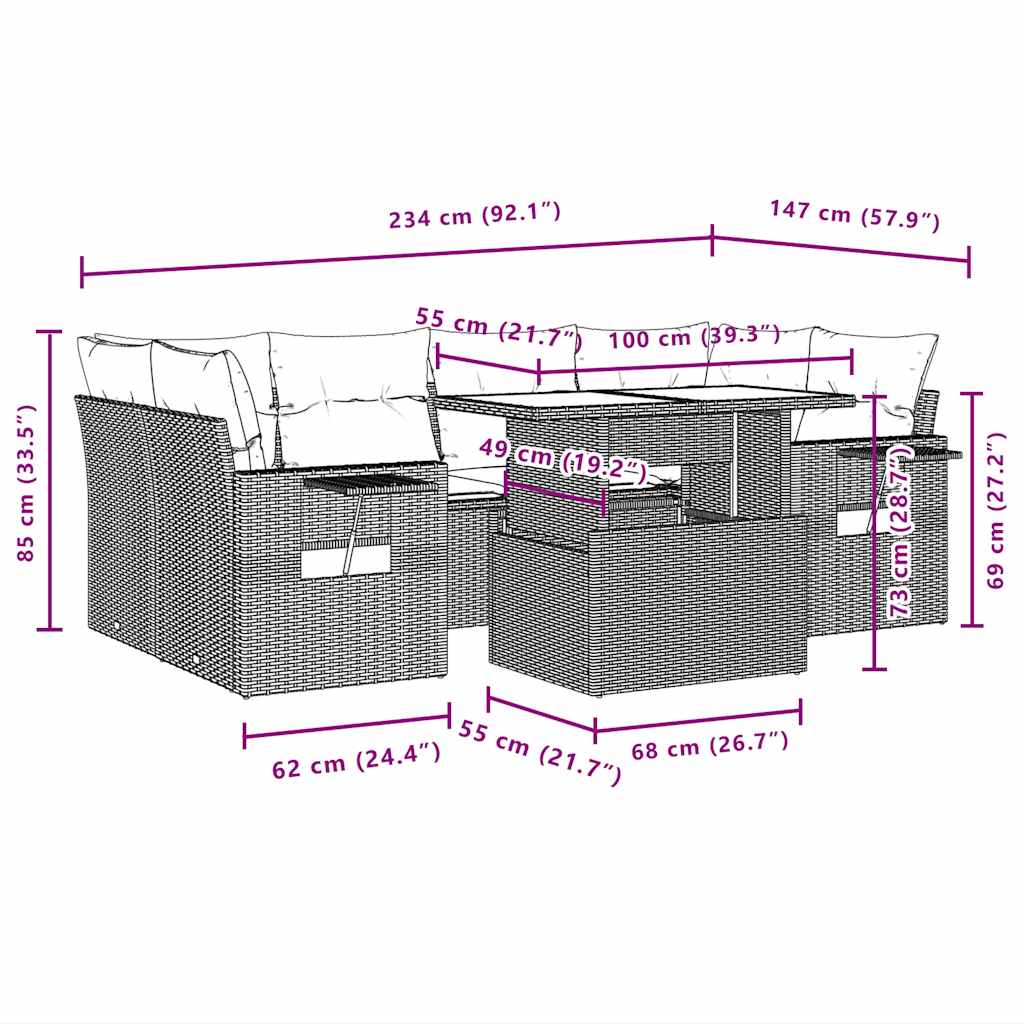 7-delige tuinbankset met kussens, bruin polyrotan is nu te koop bij PeponiXL, paradijselijk wonen!