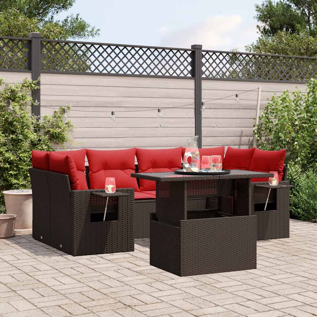7-delige tuinbankset met kussens, bruin polyrotan is nu te koop bij PeponiXL, paradijselijk wonen!