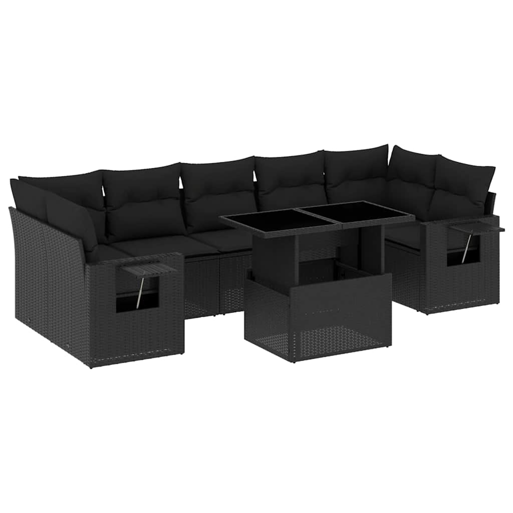 8-delige Loungeset met kussens poly rattan zwart is nu te koop bij PeponiXL, paradijselijk wonen!