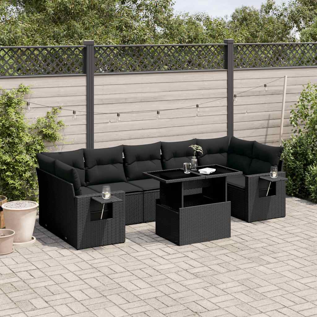 8-delige Loungeset met kussens poly rattan zwart is nu te koop bij PeponiXL, paradijselijk wonen!