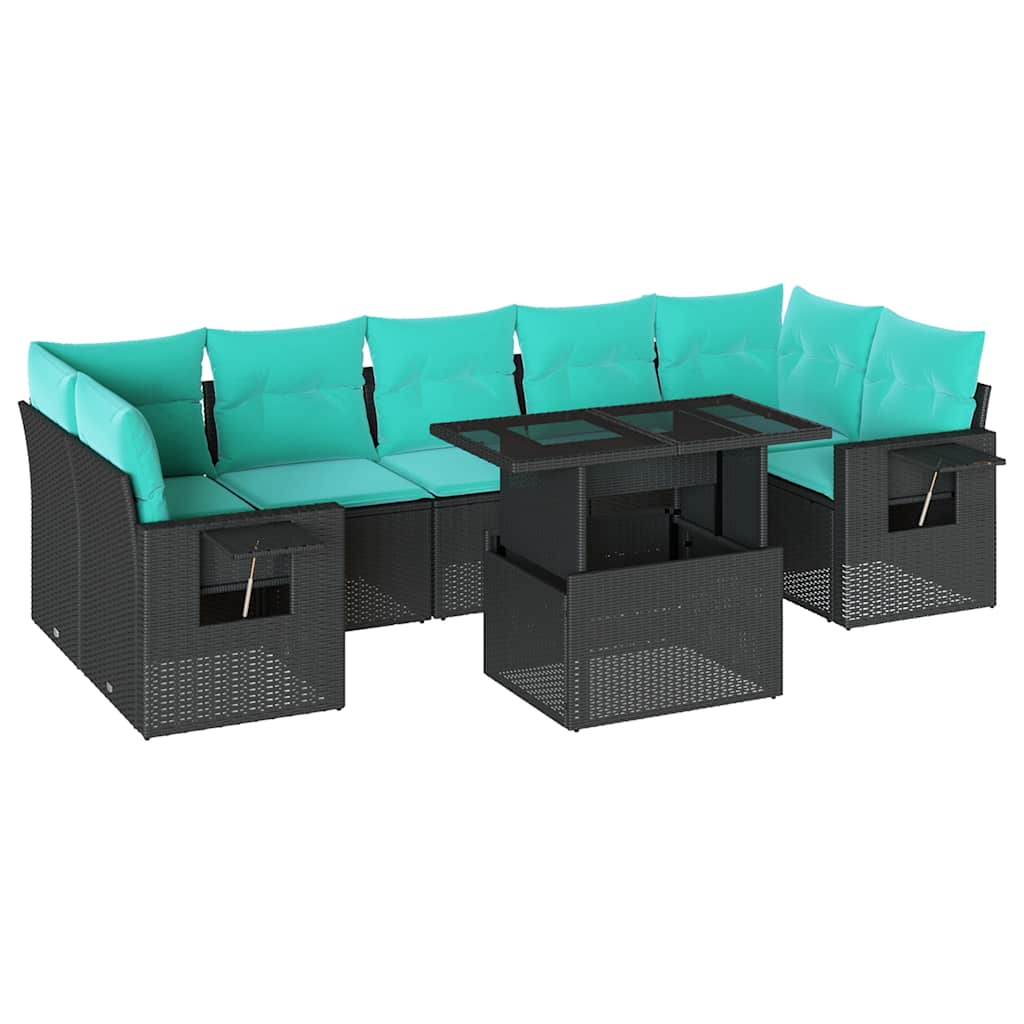 8-delige tuinbankset met kussens, zwart polyrotan is nu te koop bij PeponiXL, paradijselijk wonen!