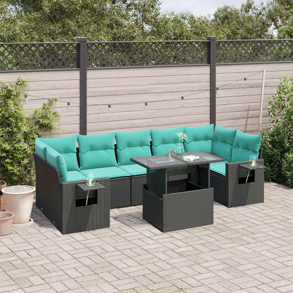 8-delige tuinbankset met kussens, zwart polyrotan is nu te koop bij PeponiXL, paradijselijk wonen!