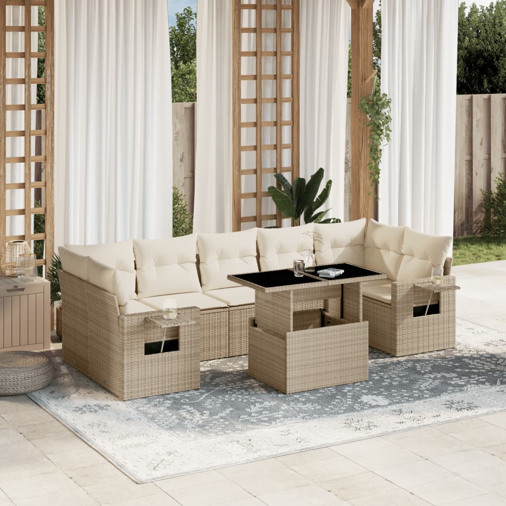 8-delige Loungeset met kussens poly rattan beige is nu te koop bij PeponiXL, paradijselijk wonen!