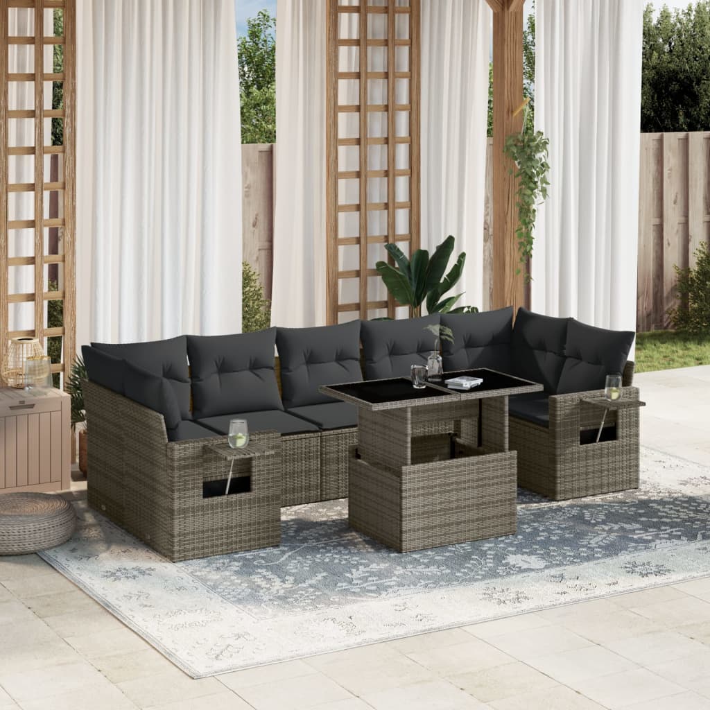8-delige Loungeset met kussens poly rattan grijs is nu te koop bij PeponiXL, paradijselijk wonen!
