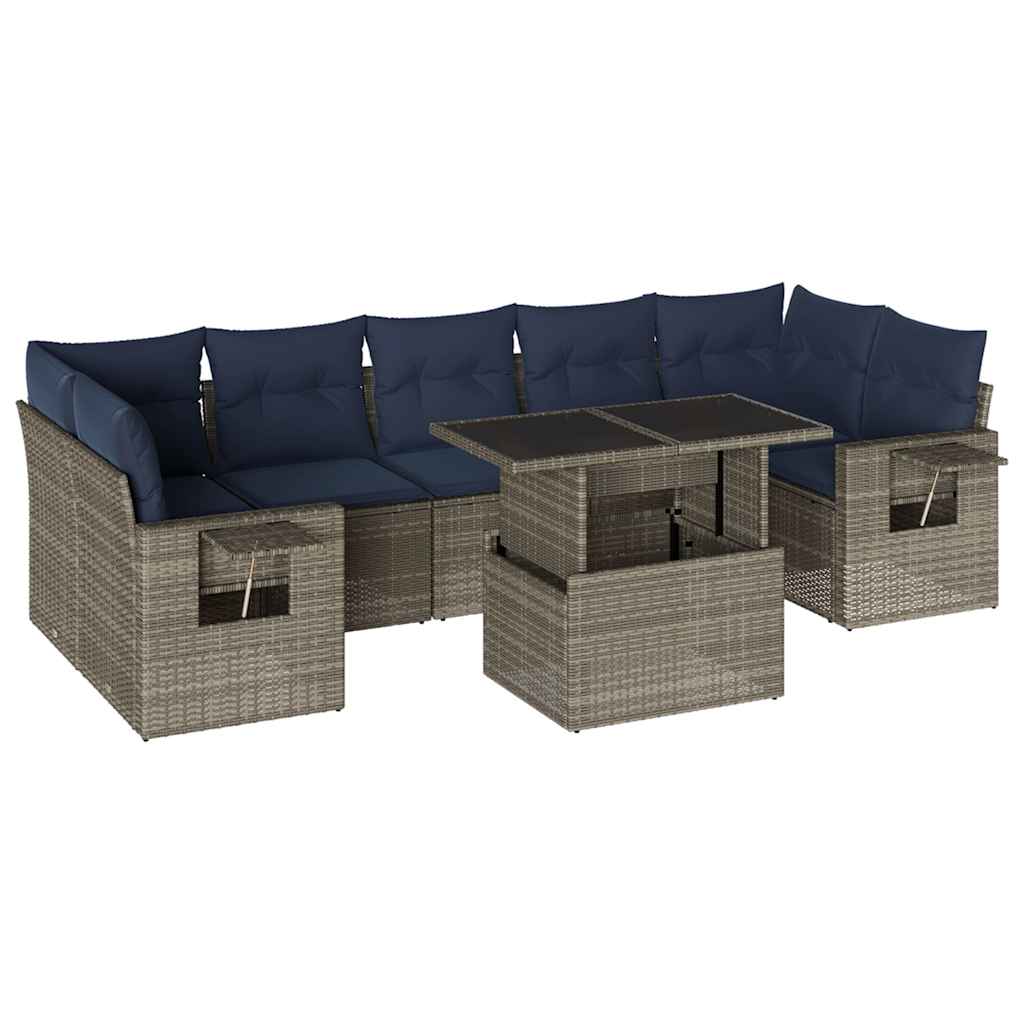 8-delige tuinbankset met kussens, grijs polyrotan is nu te koop bij PeponiXL, paradijselijk wonen!