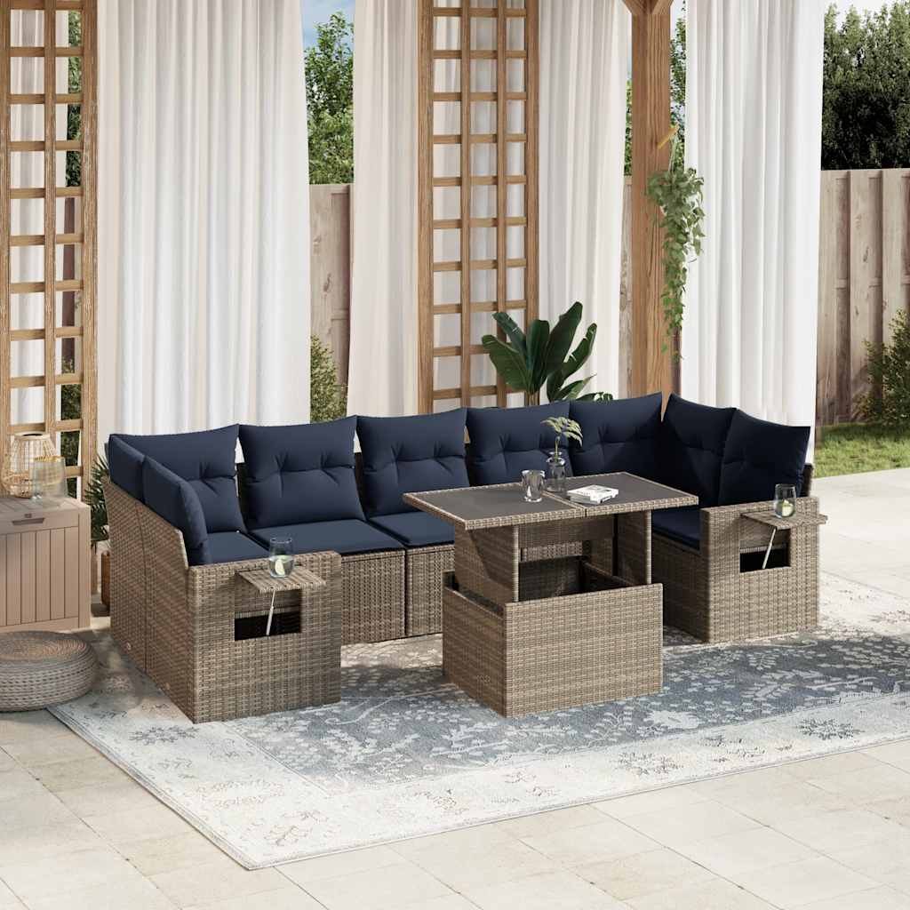 8-delige tuinbankset met kussens, grijs polyrotan is nu te koop bij PeponiXL, paradijselijk wonen!