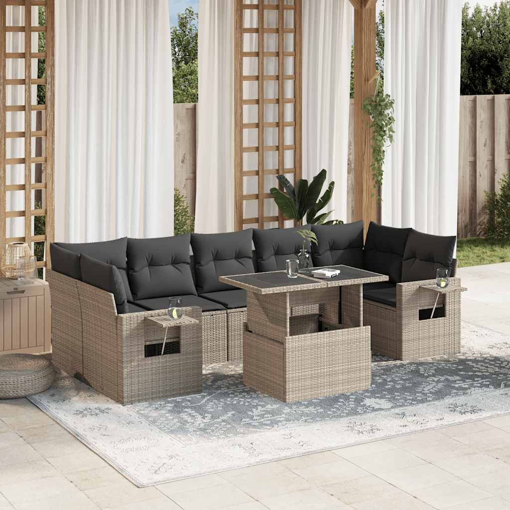 8-delige Loungeset met kussens poly rattan lichtgrijs is nu te koop bij PeponiXL, paradijselijk wonen!