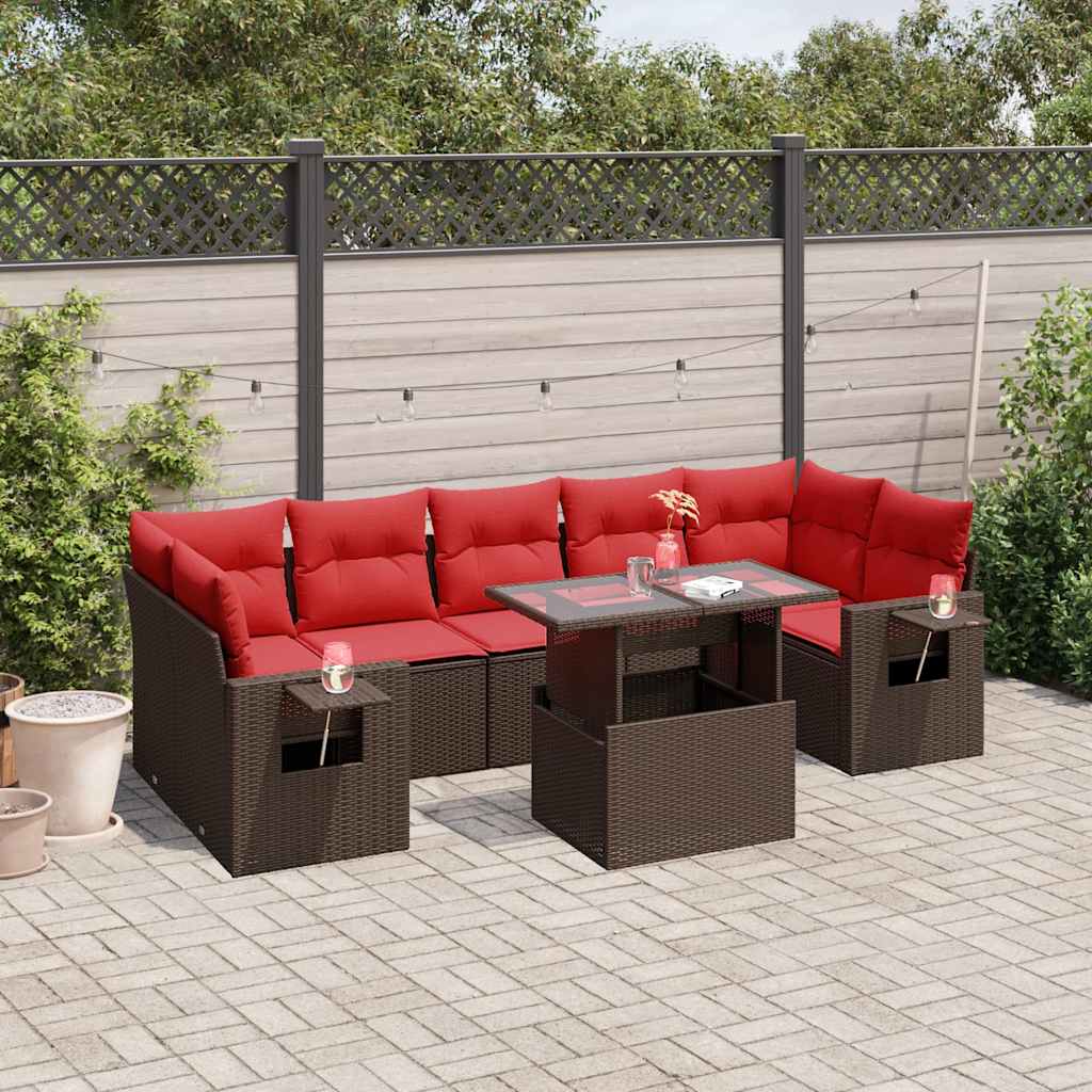 8-delige tuinbankset met kussens, bruin polyrotan is nu te koop bij PeponiXL, paradijselijk wonen!