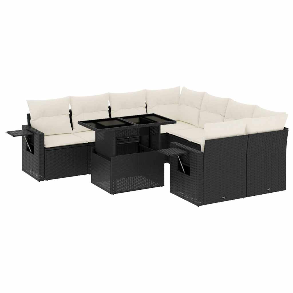 9-delige Loungeset met kussens poly rattan zwart is nu te koop bij PeponiXL, paradijselijk wonen!