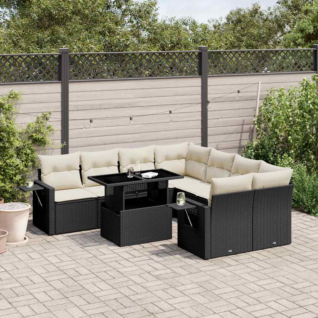 9-delige Loungeset met kussens poly rattan zwart is nu te koop bij PeponiXL, paradijselijk wonen!