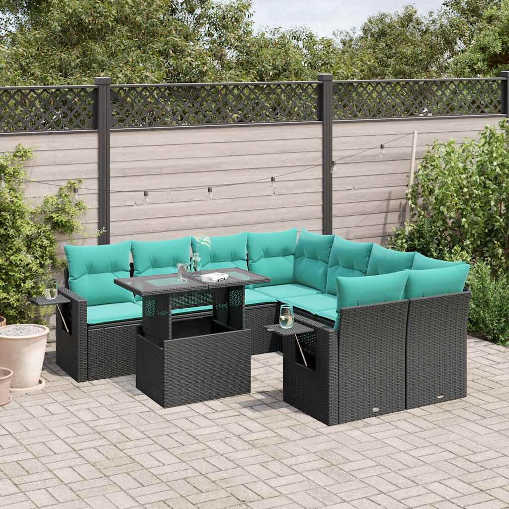 9-delige tuinbankset met kussens van zwart polyrotan is nu te koop bij PeponiXL, paradijselijk wonen!