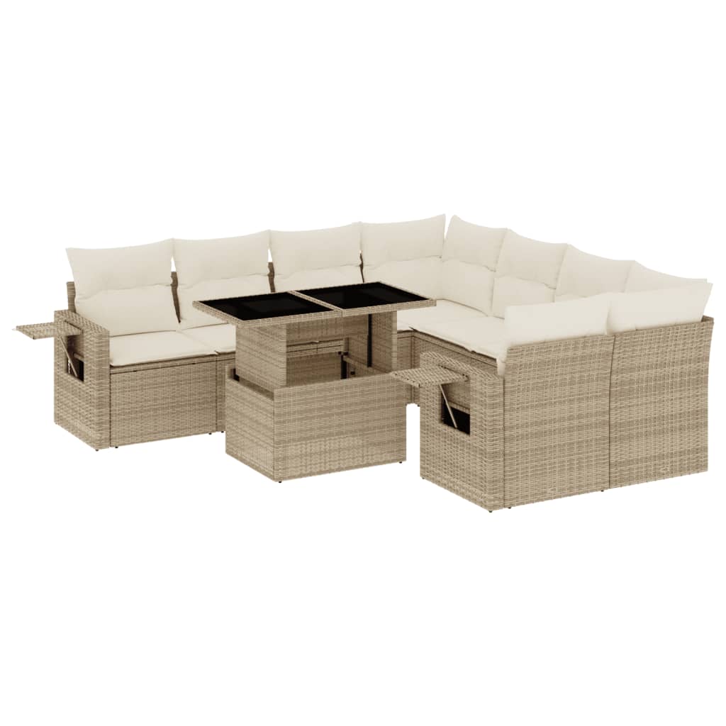 9-delige Loungeset met kussens poly rattan beige is nu te koop bij PeponiXL, paradijselijk wonen!