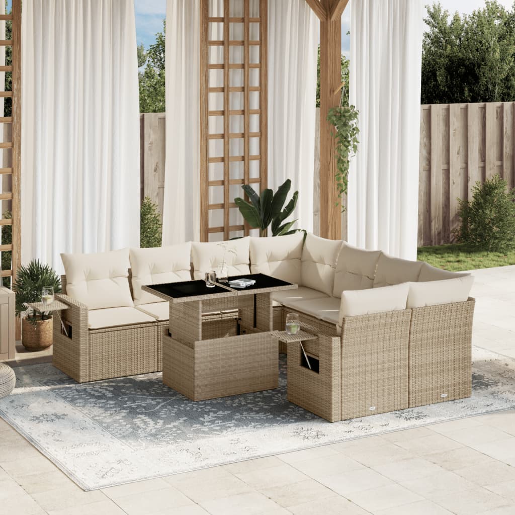 9-delige Loungeset met kussens poly rattan beige is nu te koop bij PeponiXL, paradijselijk wonen!