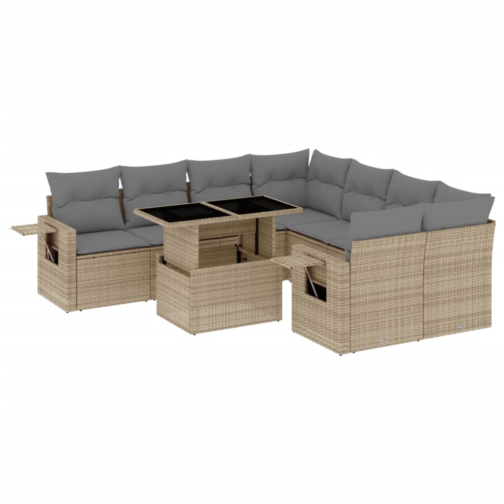 9-delige Loungeset met kussens poly rattan beige is nu te koop bij PeponiXL, paradijselijk wonen!