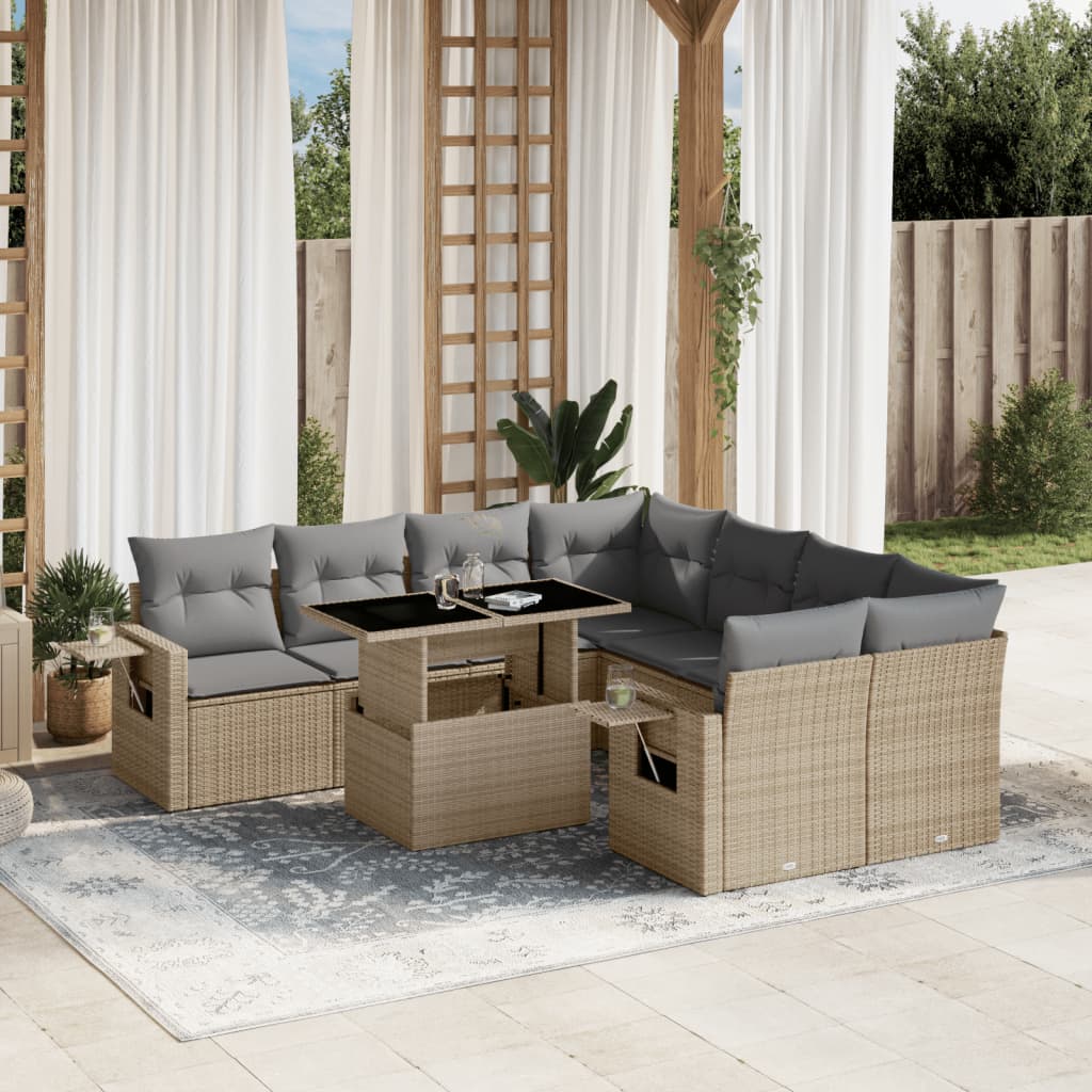 9-delige Loungeset met kussens poly rattan beige is nu te koop bij PeponiXL, paradijselijk wonen!