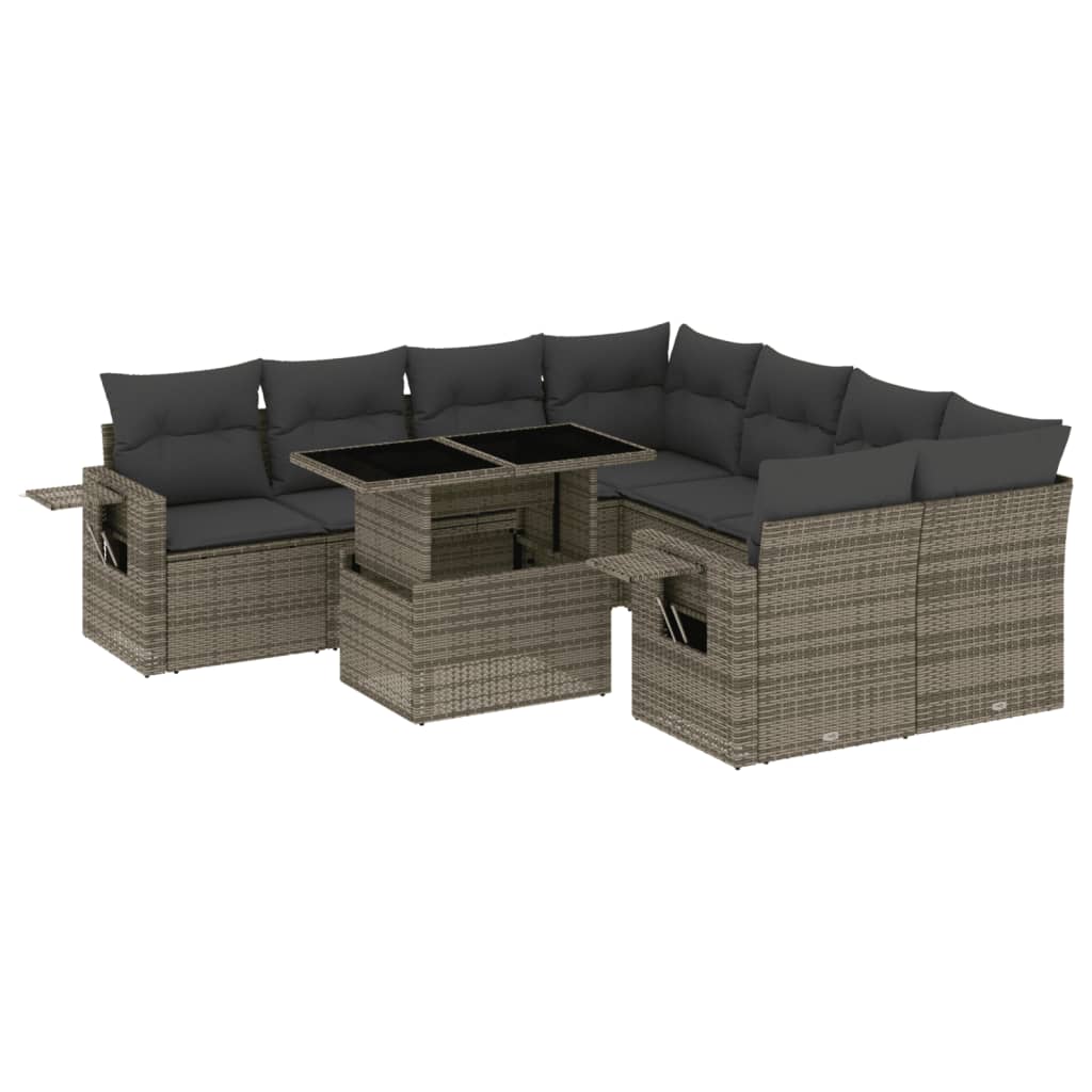 9-delige Loungeset met kussens poly rattan grijs is nu te koop bij PeponiXL, paradijselijk wonen!