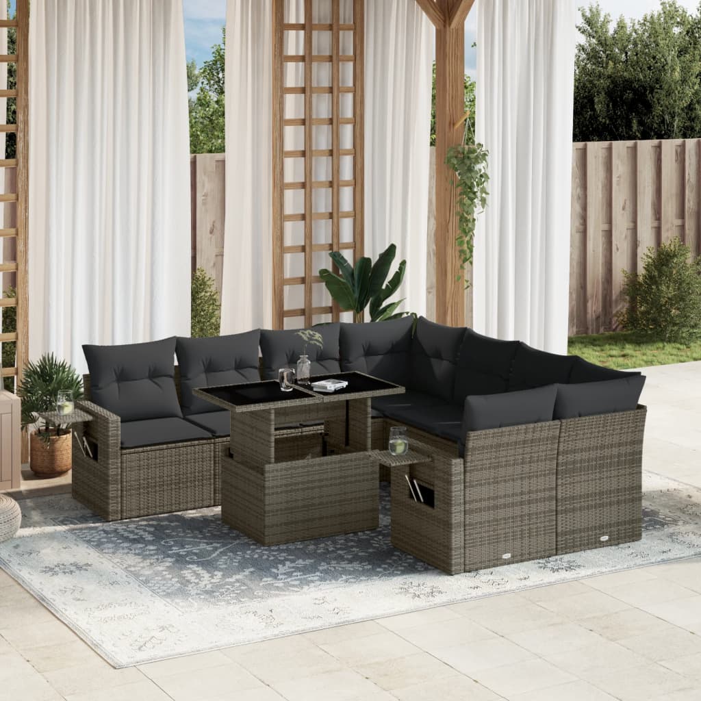 9-delige Loungeset met kussens poly rattan grijs is nu te koop bij PeponiXL, paradijselijk wonen!