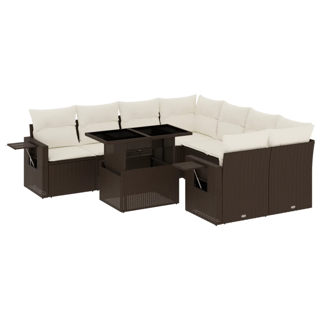 9-delige Loungeset met kussens poly rattan bruin is nu te koop bij PeponiXL, paradijselijk wonen!