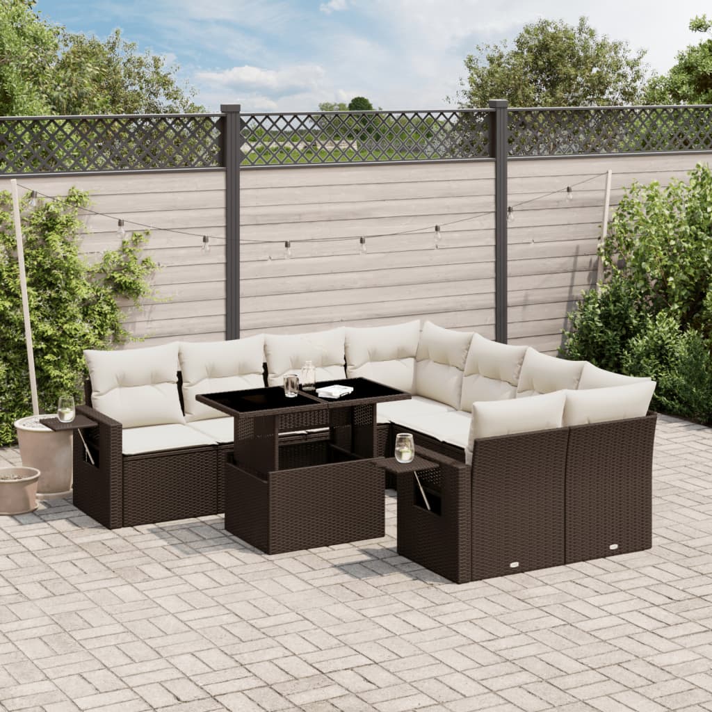 9-delige Loungeset met kussens poly rattan bruin is nu te koop bij PeponiXL, paradijselijk wonen!