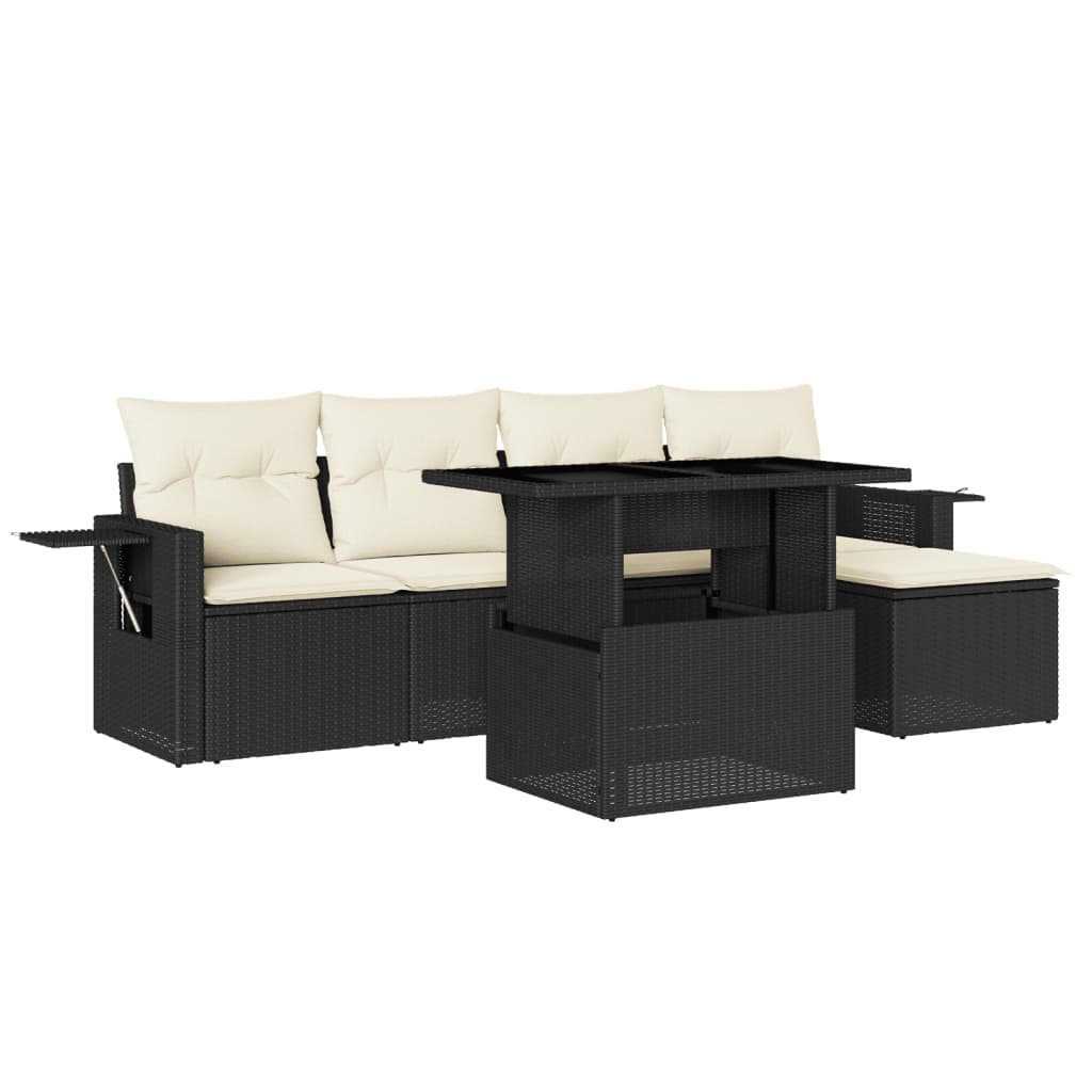 6-delige Loungeset met kussens poly rattan zwart is nu te koop bij PeponiXL, paradijselijk wonen!