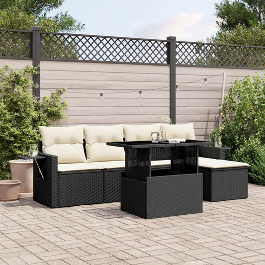 6-delige Loungeset met kussens poly rattan zwart is nu te koop bij PeponiXL, paradijselijk wonen!