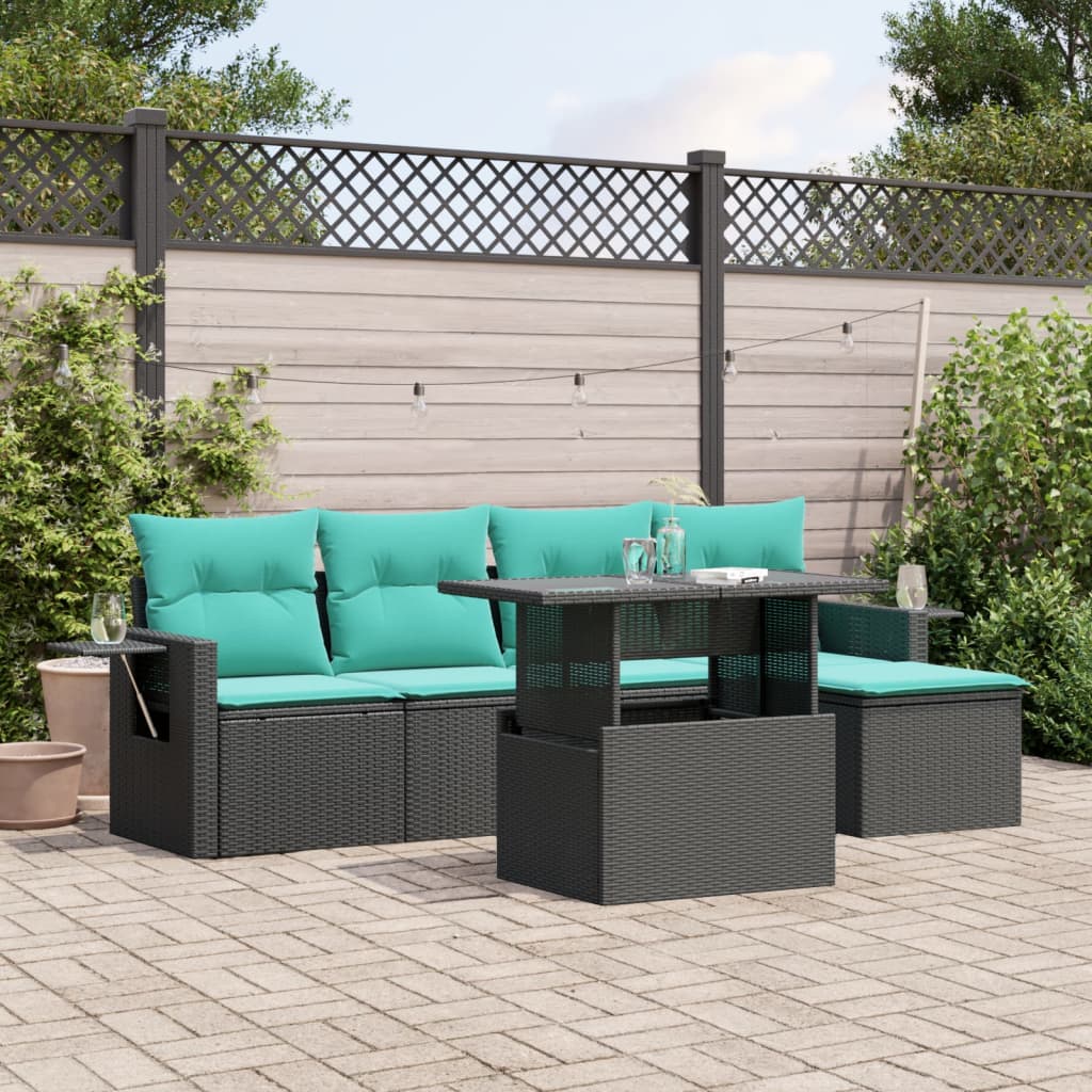 6-delige tuinbankset met kussens van zwart polyrotan is nu te koop bij PeponiXL, paradijselijk wonen!
