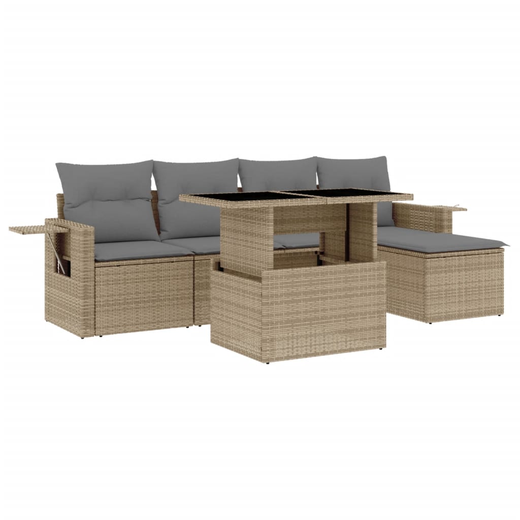 6-delige Loungeset met kussens poly rattan beige is nu te koop bij PeponiXL, paradijselijk wonen!