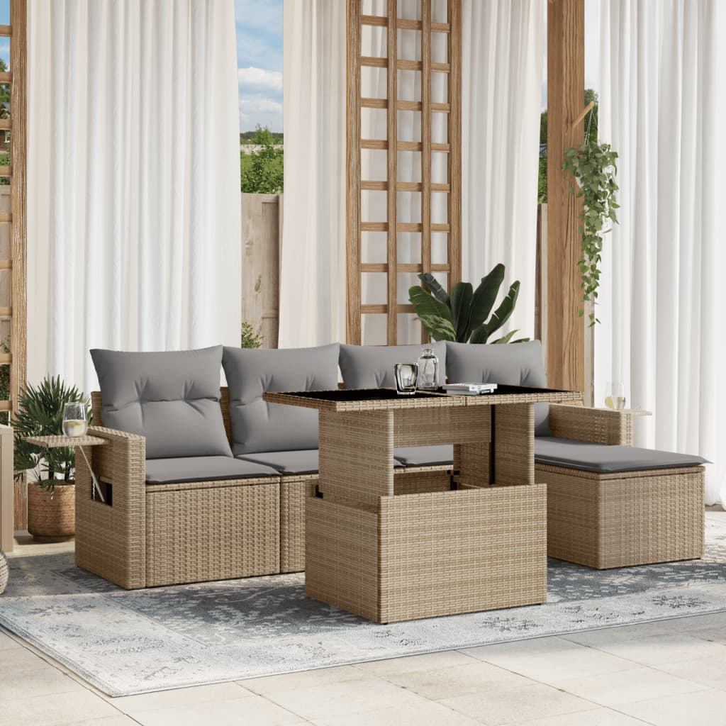6-delige Loungeset met kussens poly rattan beige is nu te koop bij PeponiXL, paradijselijk wonen!