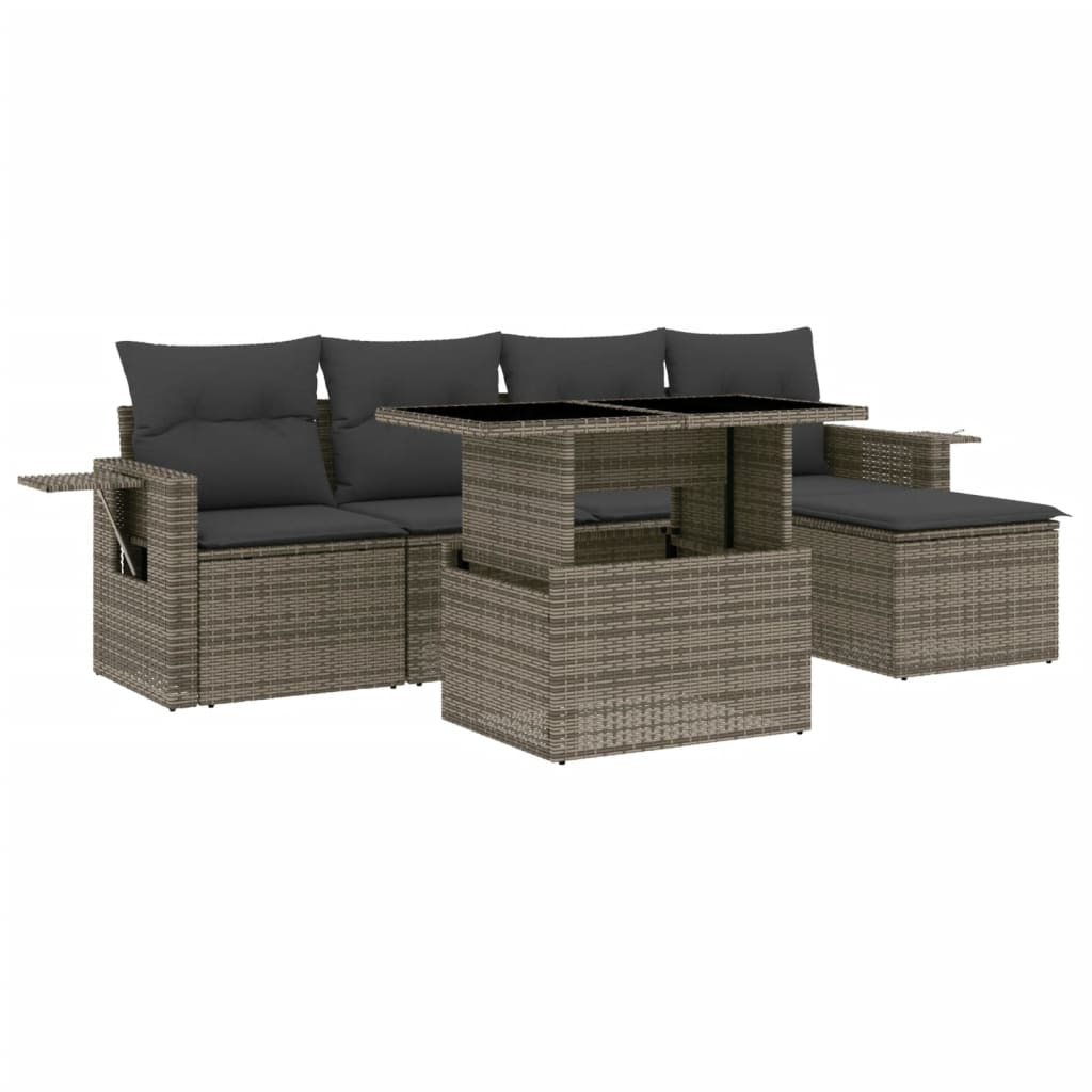 6-delige Loungeset met kussens poly rattan grijs is nu te koop bij PeponiXL, paradijselijk wonen!