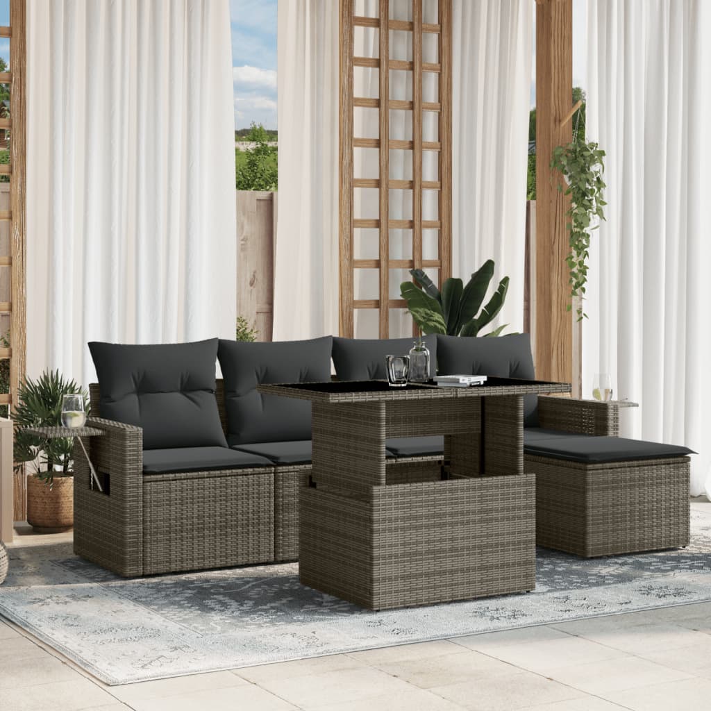 6-delige Loungeset met kussens poly rattan grijs is nu te koop bij PeponiXL, paradijselijk wonen!
