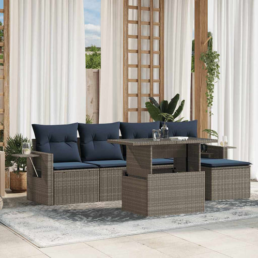 6-delige tuinbankset met kussens, grijs polyrotan is nu te koop bij PeponiXL, paradijselijk wonen!
