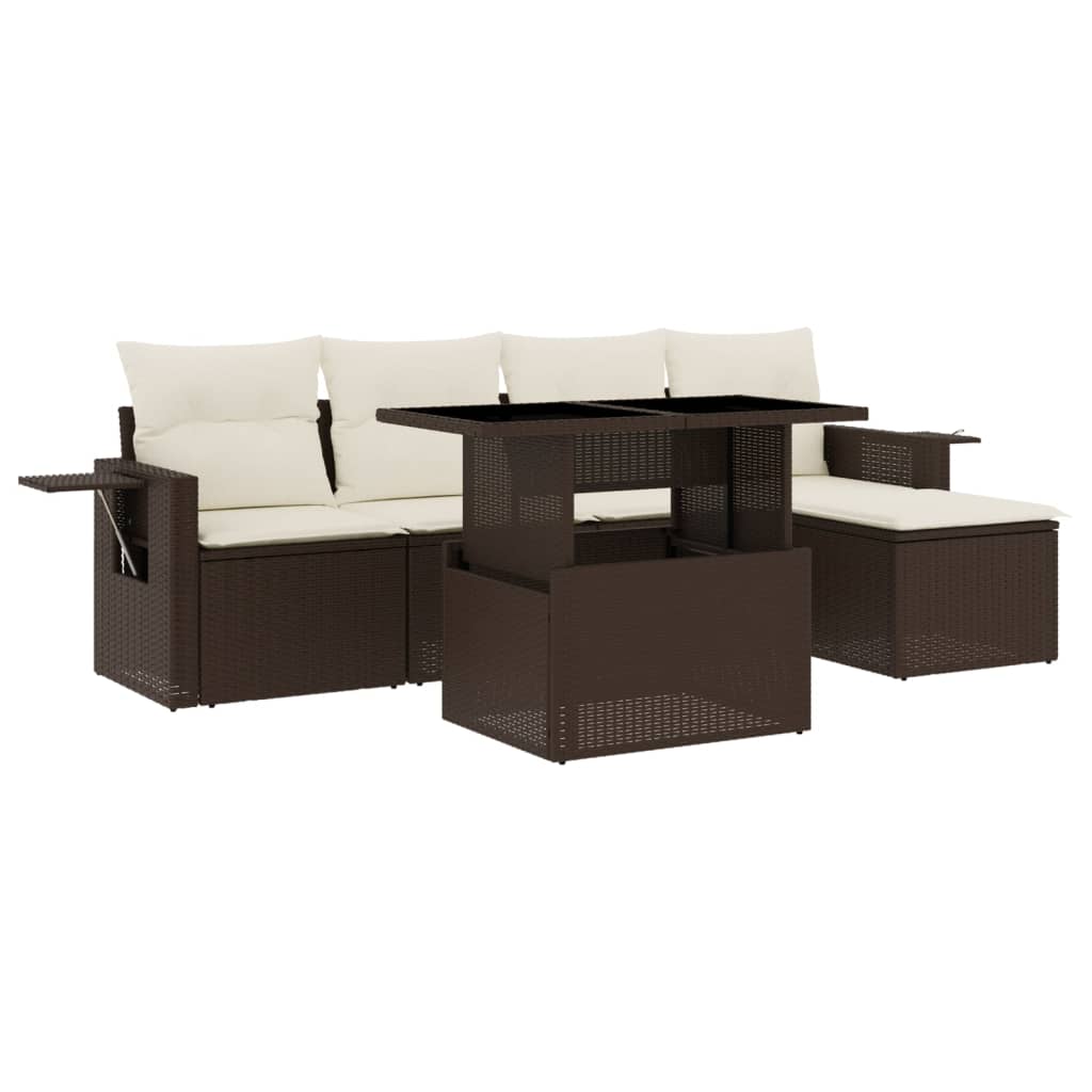 6-delige Loungeset met kussens poly rattan bruin is nu te koop bij PeponiXL, paradijselijk wonen!