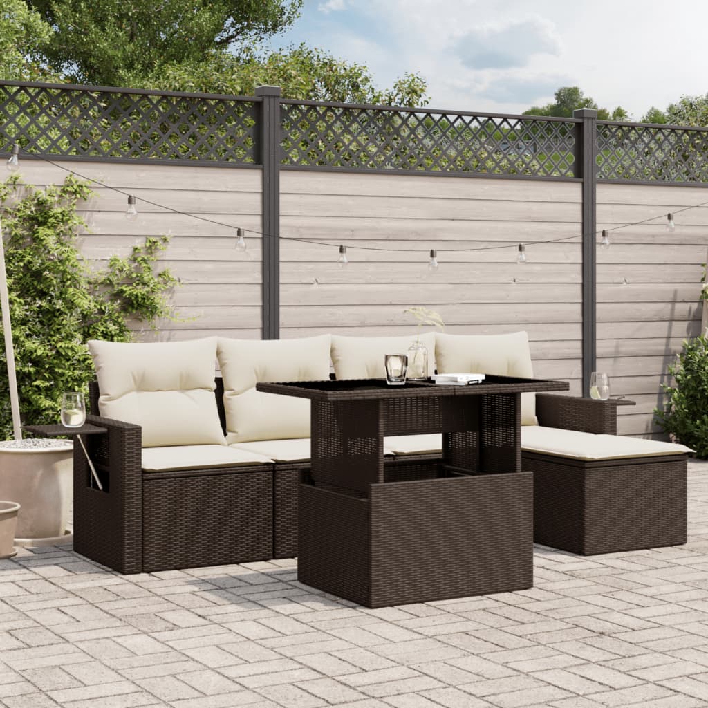 6-delige Loungeset met kussens poly rattan bruin is nu te koop bij PeponiXL, paradijselijk wonen!