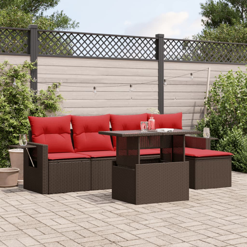 6-delige tuinbankset met kussens, bruin polyrotan is nu te koop bij PeponiXL, paradijselijk wonen!
