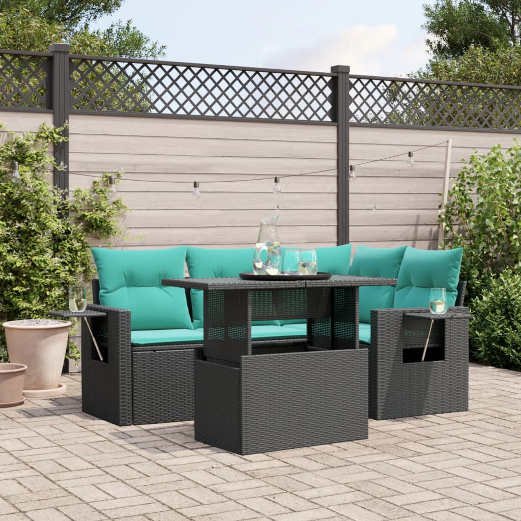 5-delige tuinbankset met kussens van zwart polyrotan is nu te koop bij PeponiXL, paradijselijk wonen!
