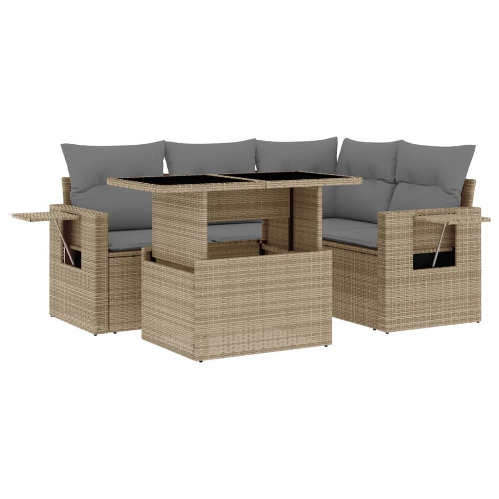 5-delige Loungeset met kussens poly rattan beige is nu te koop bij PeponiXL, paradijselijk wonen!