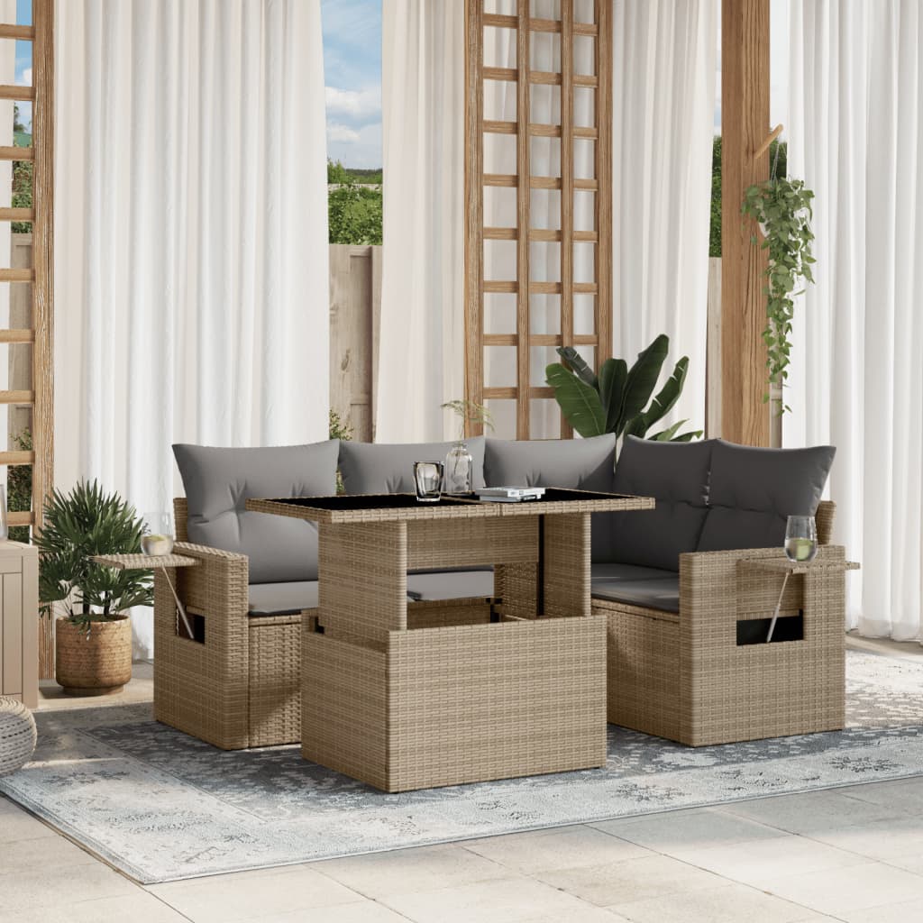 5-delige Loungeset met kussens poly rattan beige is nu te koop bij PeponiXL, paradijselijk wonen!
