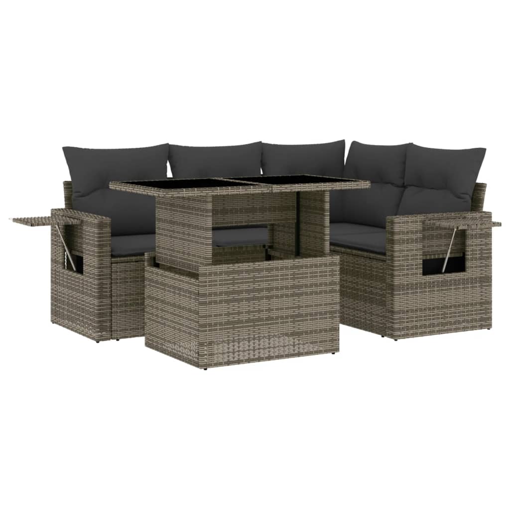 5-delige Loungeset met kussens poly rattan grijs is nu te koop bij PeponiXL, paradijselijk wonen!