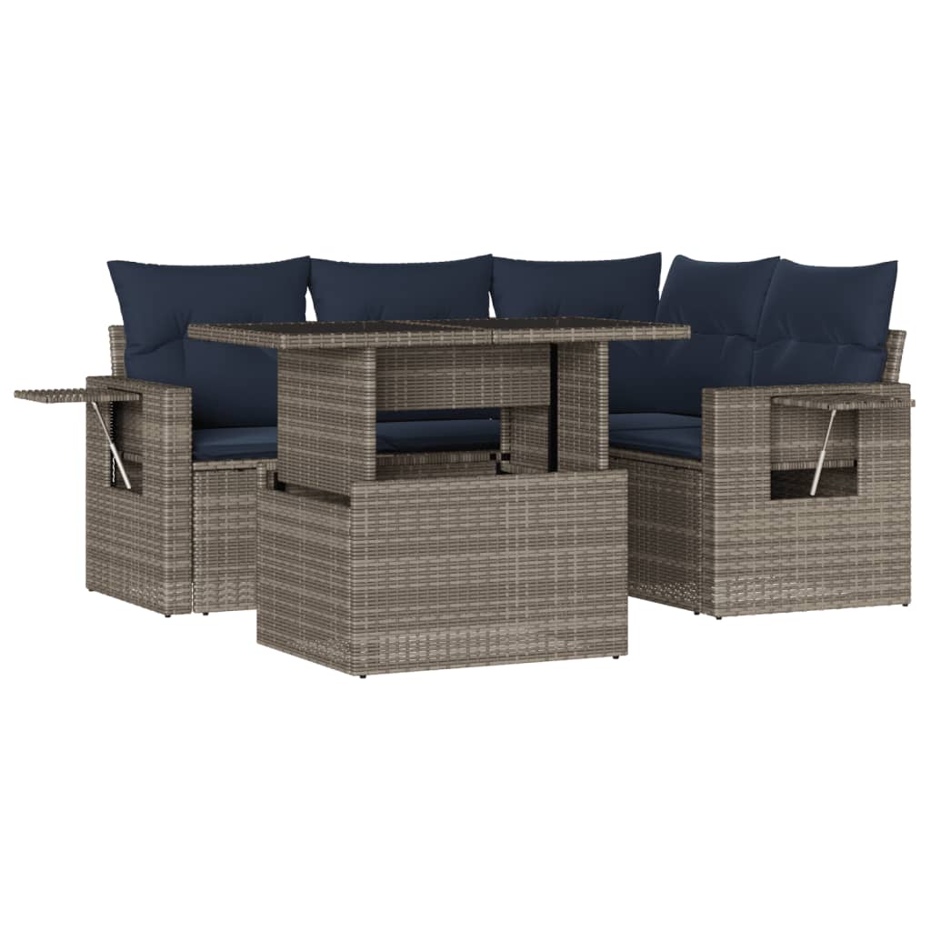 5-delige tuinbankset met kussens, grijs polyrotan is nu te koop bij PeponiXL, paradijselijk wonen!
