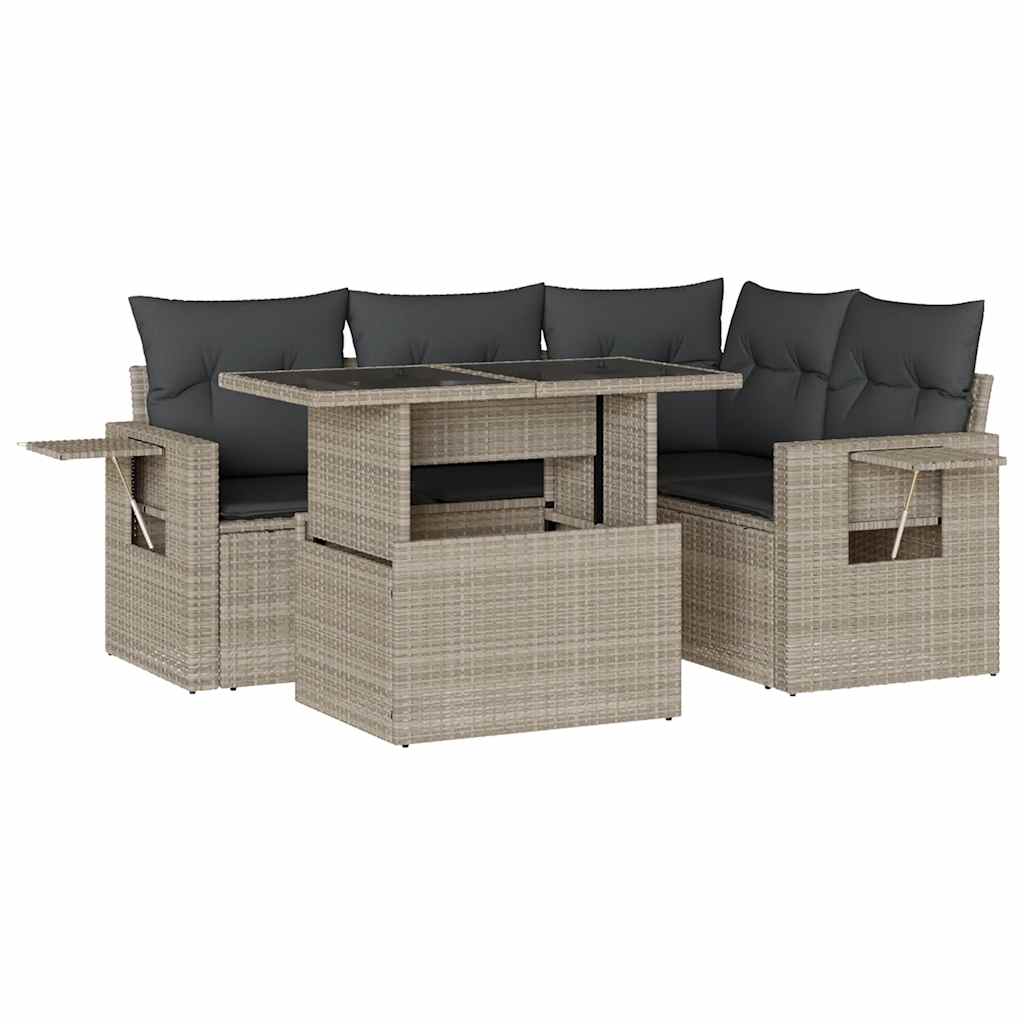 5-delige Loungeset met kussens poly rattan lichtgrijs is nu te koop bij PeponiXL, paradijselijk wonen!