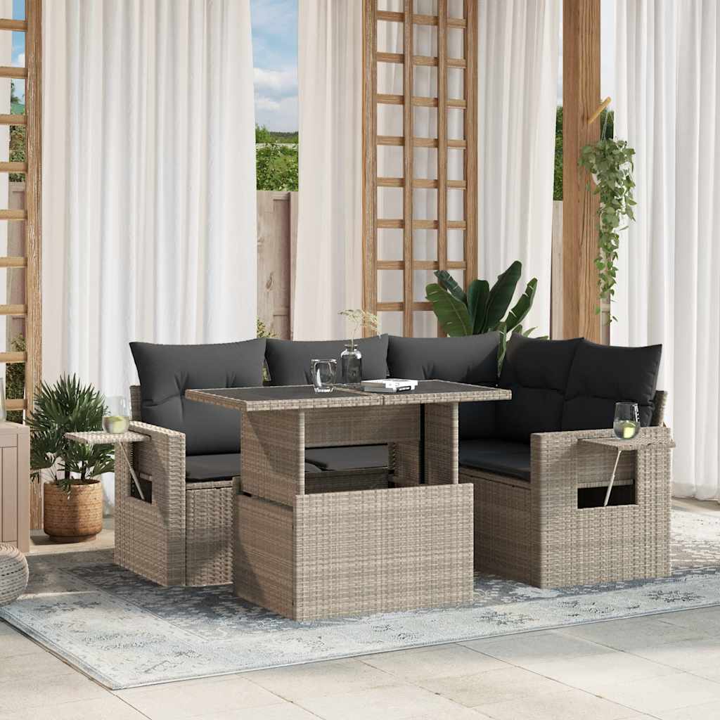 5-delige Loungeset met kussens poly rattan lichtgrijs is nu te koop bij PeponiXL, paradijselijk wonen!