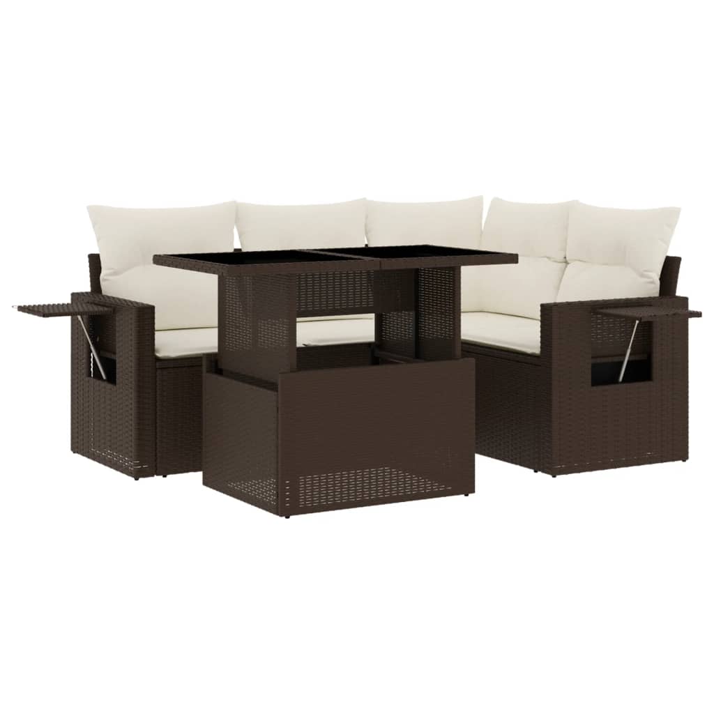5-delige Loungeset met kussens poly rattan bruin is nu te koop bij PeponiXL, paradijselijk wonen!