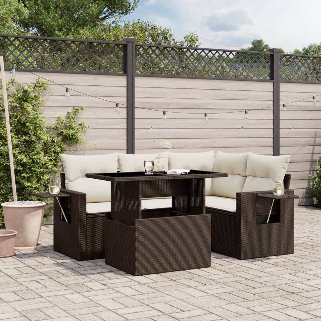 5-delige Loungeset met kussens poly rattan bruin is nu te koop bij PeponiXL, paradijselijk wonen!